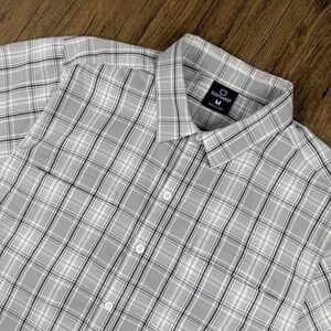 Scottevest Shirt Mens M Gray Plaid Lightweight Pockets Hidden Zip Concealed